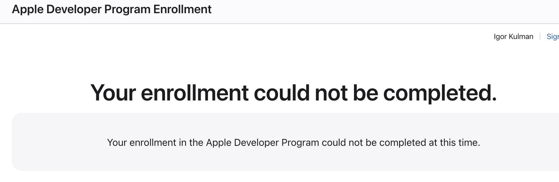 Apple Developer Program denial