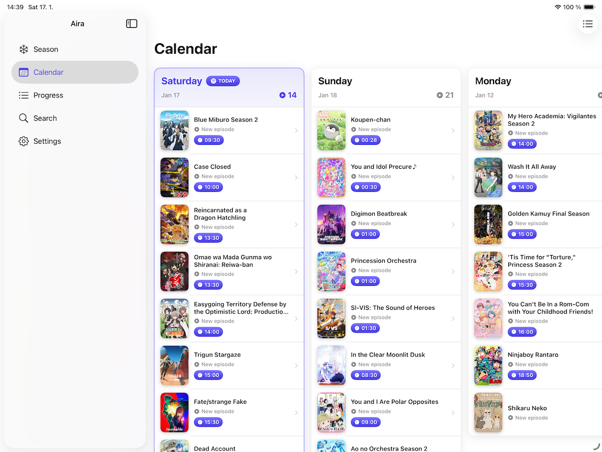 Weekly calendar view on iPad