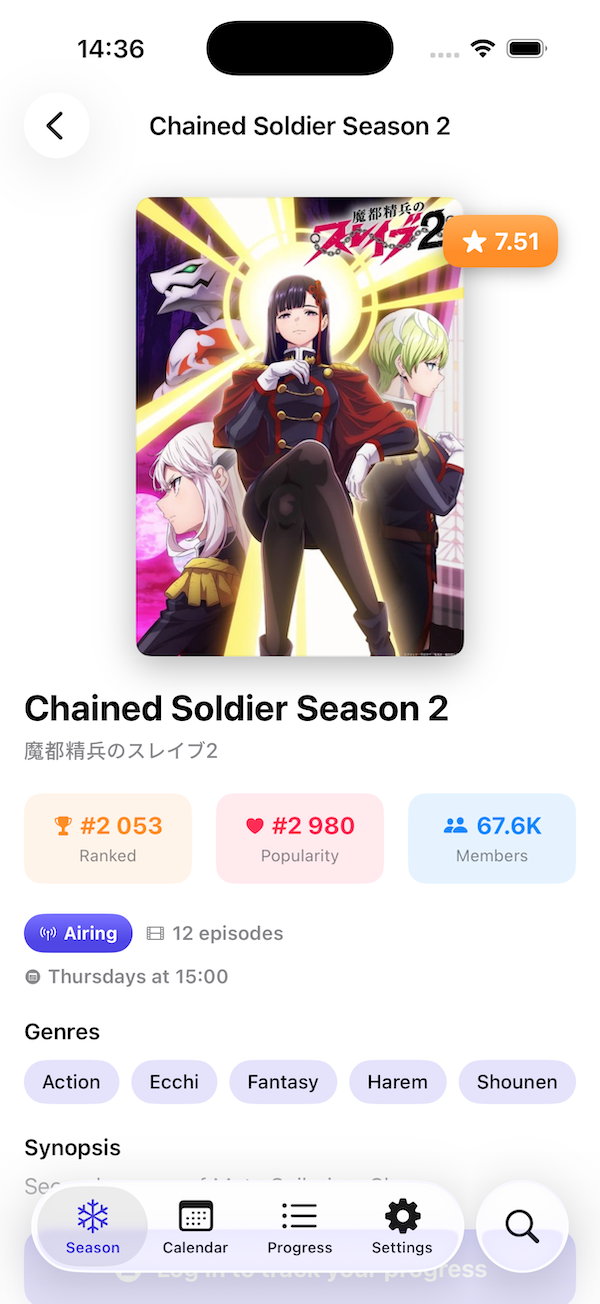 Anime detail view on iPhone