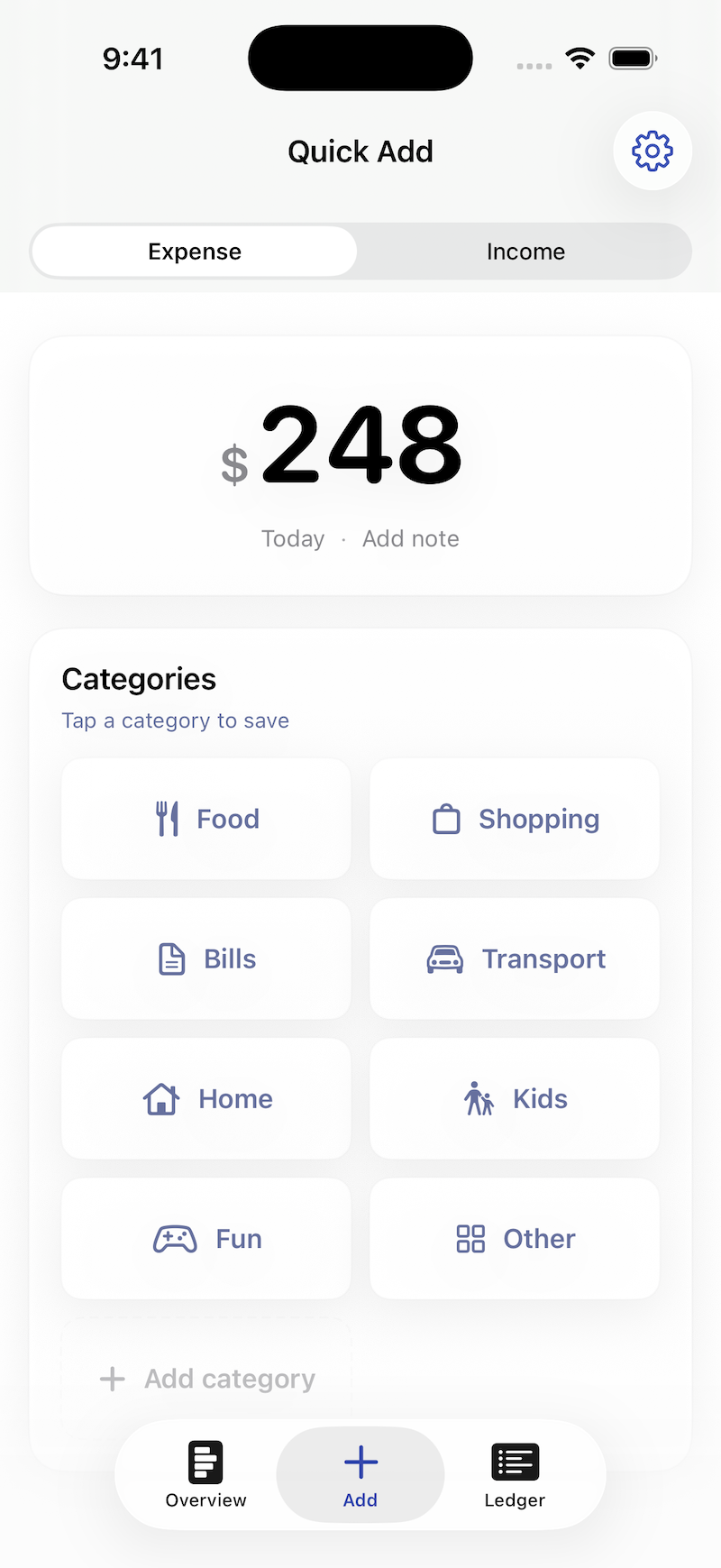 Adding an expense in Ledgee