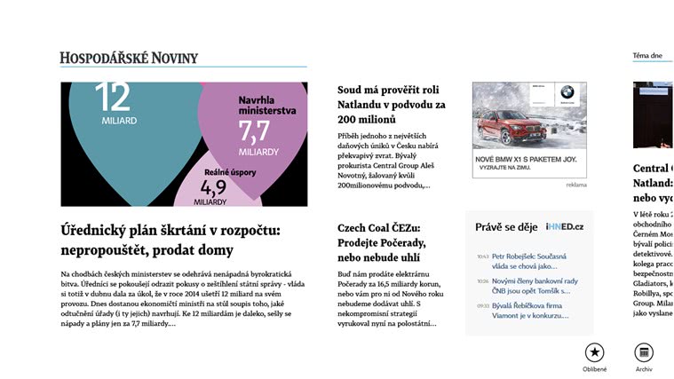 Windows 8 app for the Czech Economic News magazine